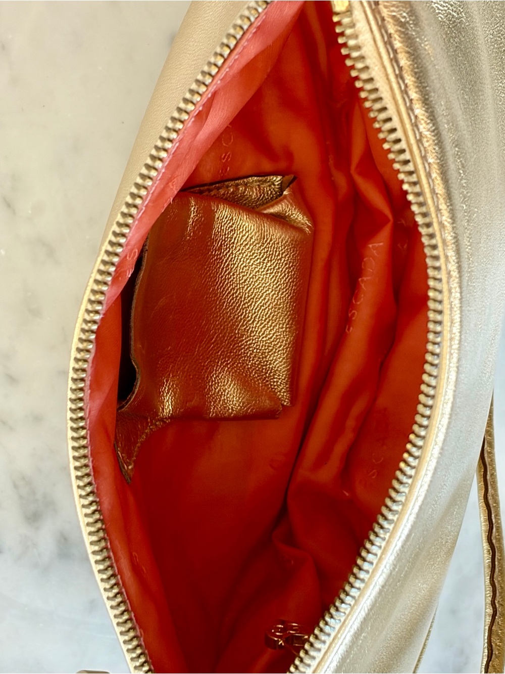 Escada Leather Shoulder Bag, zip, double strap, tassel charm, gold, EUC - Picture 13 of 15